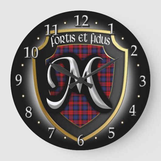 クランMacLachlanタータンチェック時計 ラージ壁時計 (正面)