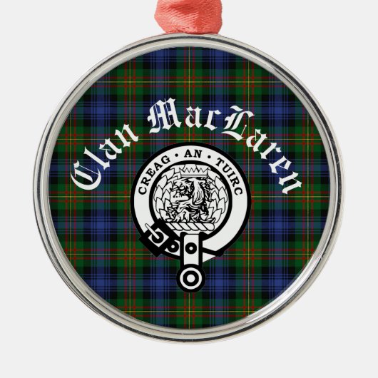 クランMacLarenクレストバッジ&タータンチェックカスタマイズ メタルオーナメント (正面)