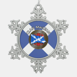 クランMacLeanタータンチェックノット&フラグ スノーフレークピューターオーナメント