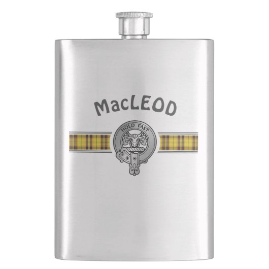 クランMacLeod (編集)クレスト&タータンチェック フラスク (正面)