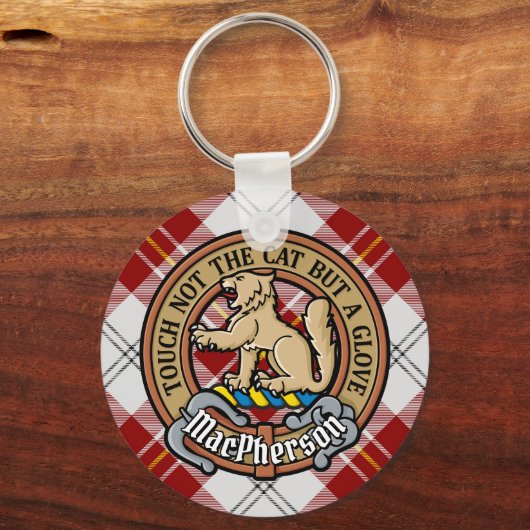クランMacPhersonクレストオーバーレッドドレスタータンチェック キーホルダー (正面)