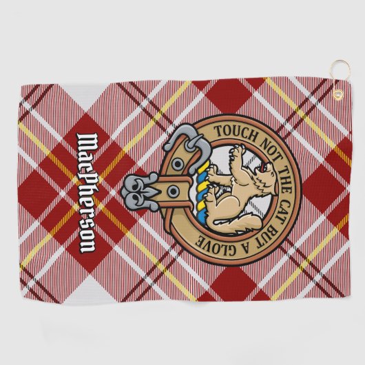 クランMacPhersonクレストオーバーレッドドレスタータンチェック ゴルフタオル (横)
