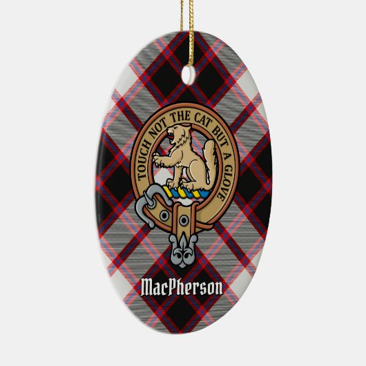 クランMacPhersonクレスト上の狩りタータンチェック セラミックオーナメント (右)