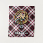 クランMacPhersonクレスト上の狩りタータンチェック タペストリー (正面)