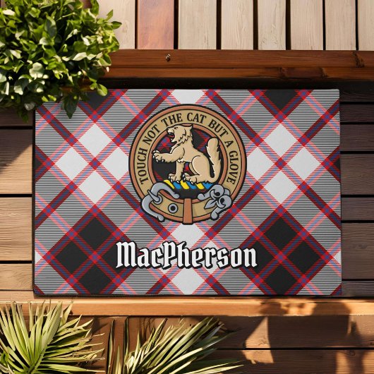 クランMacPhersonクレスト上の狩りタータンチェック ドアマット