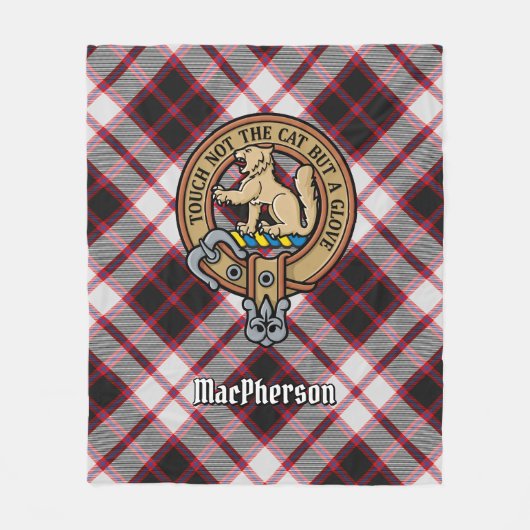 クランMacPhersonクレスト上の狩りタータンチェック フリースブランケット (正面)