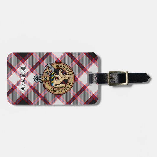 クランMacPhersonクレスト上の狩りタータンチェック ラゲッジタグ (正面横)
