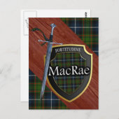 クランMacRaeタータンチェック剣&シールド ポストカード (正面/裏面)