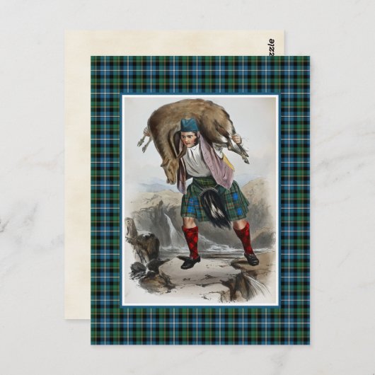 クランMacRayヴィンテージイラストレーションタータンチェックフレーム ポストカード (正面/裏面)
