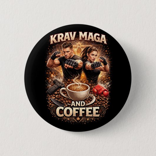 クラヴ・マガとコーヒー 缶バッジ (正面)