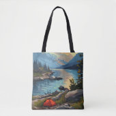 クラークアラスカ湖USAヴィンテージ旅行イラストレーション トートバッグ (正面)