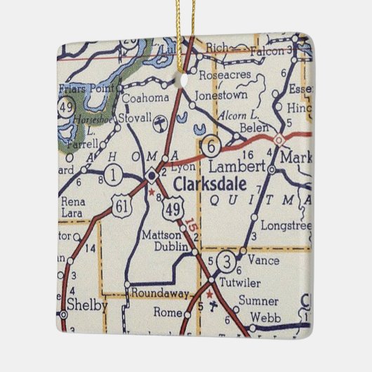 クラークスデールミシシッピヴィンテージの地図 セラミックオーナメント (左)