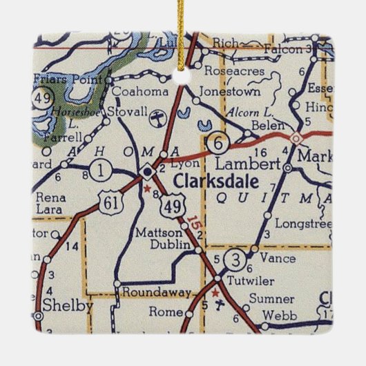 クラークスデールミシシッピヴィンテージの地図 セラミックオーナメント (裏面)
