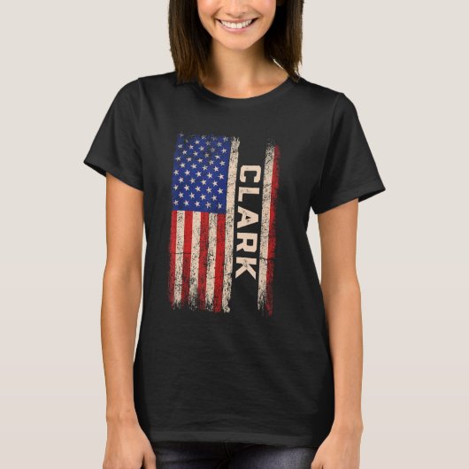 クラーク姓シャツクラーク名米国国旗 Tシャツ (正面)