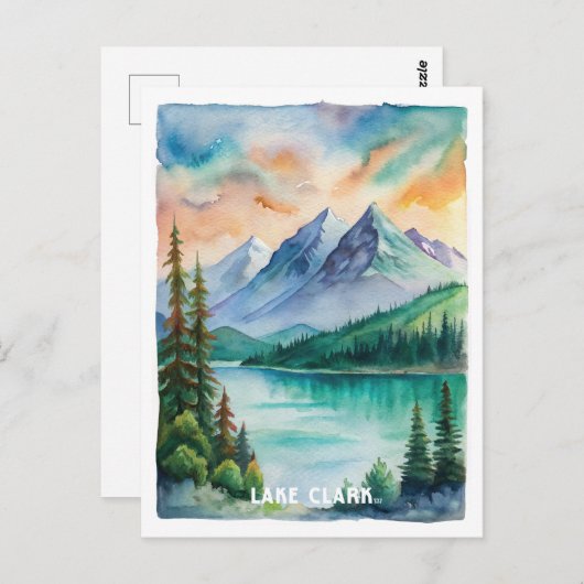 クラーク湖国立公園水絵画色 ポストカード (正面/裏面)