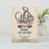 クラーケン海賊タコ誕生日の招待状 サンキューカード (スタンド正面)