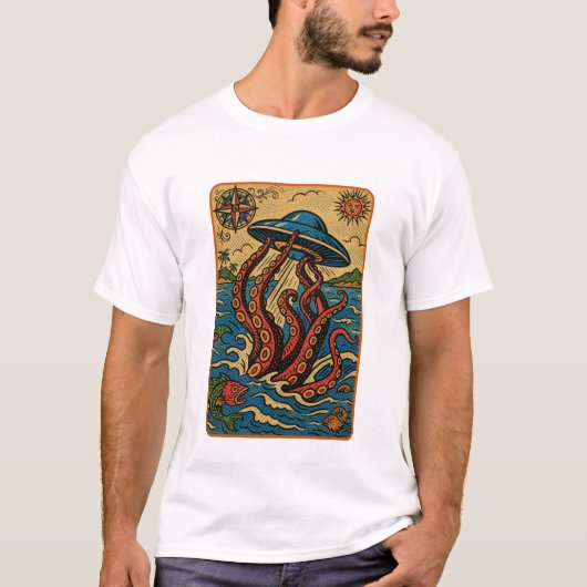 クラーケン vs UFO: 忘れられた地図 Tシャツ (正面)