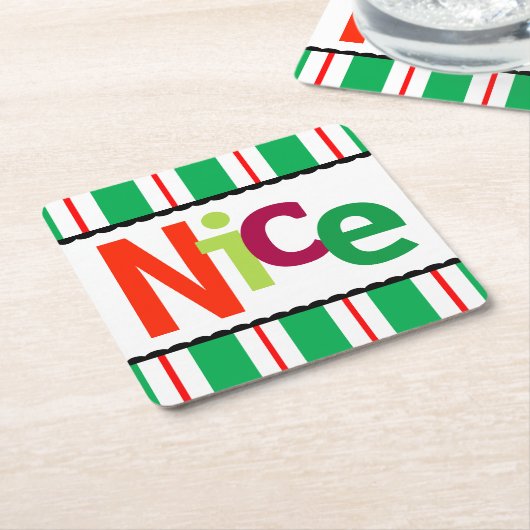 クリおもしろいスマスニースカラフルタイポグラフィ スクエアペーパーコースター (アングル)