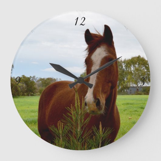 クリの馬がバンクシアの木を嗅ぎ ラージ壁時計 (正面)