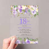 クリアアクリル製の紫の花柄の18歳の誕生日パーティー アクリル招待状 (インサイチュ (ポータブル))