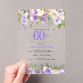 クリアアクリル製の紫の花柄の60歳の誕生日パーティー アクリル招待状 (インサイチュ (ポータブル))