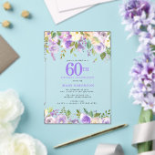 クリアアクリル製の紫の花柄の60歳の誕生日パーティー アクリル招待状 (インサイチュ (ウェディング))