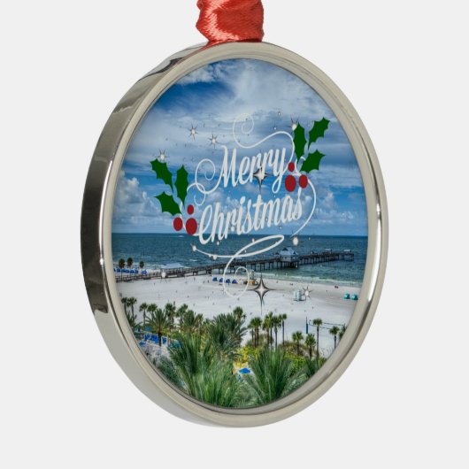 クリアウォーターからのメリークリスマスビーチ メタルオーナメント (右)