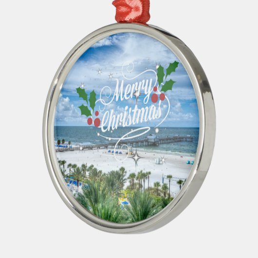 クリアウォーターからのメリークリスマスビーチ メタルオーナメント (左)