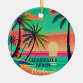 クリアウォータービーチフロリダトロピカルパームツリー1950s セラミックオーナメント (正面)