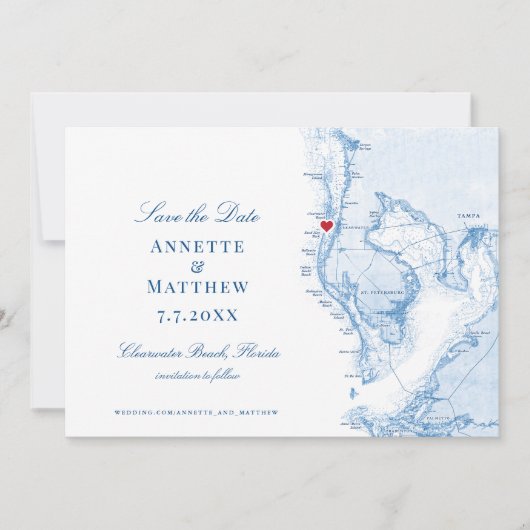 クリアウォータービーチフロリダマップエレガントウェディング セーブザデート (正面)