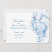 クリアウォーター ビーチ フロリダ マップ エレガント ブルー ウェディング 招待状 (正面)