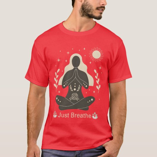 クリアマインド ただ呼吸する ヨガ 引用句 ビンテージ Tシャツ (正面)