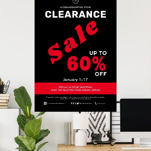 クリアランスセールストアービジネス割引ブラック ポスター (ホームオフィス)