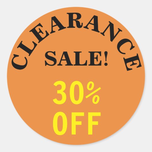 「クリアランスセール！」「30%オフ」ラウンドステッカー ラウンドシール (正面)