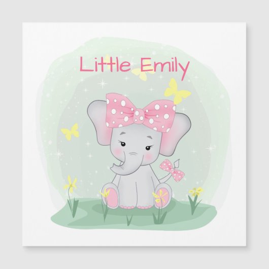 クリアリングにピンクの弓を持つ可愛いベビーゾウ (正面)