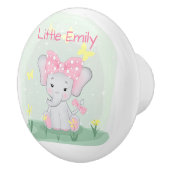 クリアリングにピンクの弓を持つ可愛いベビーゾウ セラミックノブ (右)