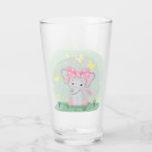 クリアリングにピンクの弓を持つ可愛いベビーゾウ タンブラーグラス (正面)