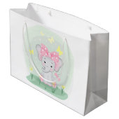 クリアリングにピンクの弓を持つ可愛いベビーゾウ ラージペーパーバッグ (裏面アングル)