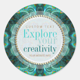 クリエイティビティのティール（緑がかった色）Fractalsステッカーを探索 ラウンドシール