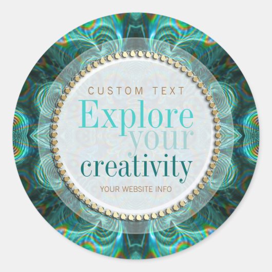 クリエイティビティのティール(緑がかった色)Fractalsステッカーを探索 ラウンドシール (正面)