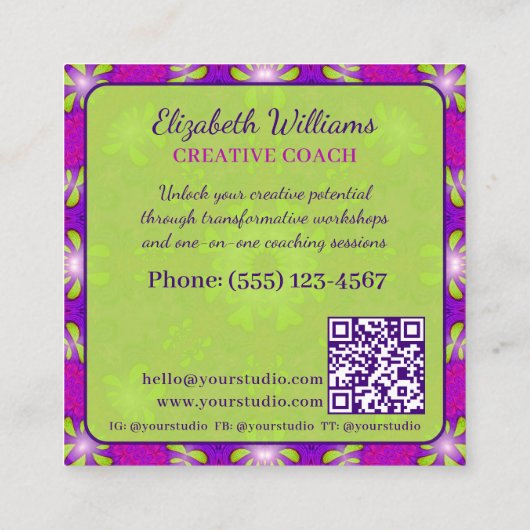 クリエイティビティ勇気引用文クリエイティブコーチQRコード スクエア名刺 (裏面)