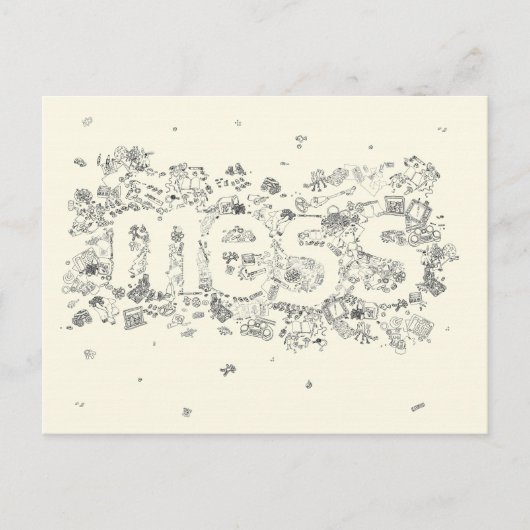 クリエイティブおもしろいファミリーメップ文字ラインスケッチアート ポストカード (正面)