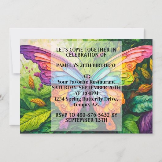 クリエイティブかわいらしバタフライデザイン誕生日パーティー 招待状 (正面)