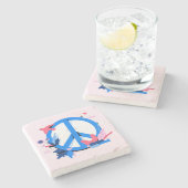 クリエイティブとカラフル平和のシンボルと鳥 ストーンコースター (横)