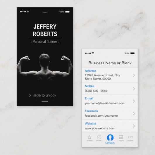 クリエイティブとユニークボディビルダーパーソナルトレーナー 名刺 (正面/裏面)