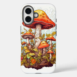 クリエイティブなキノコの森のイラスト iPhone 16ケース