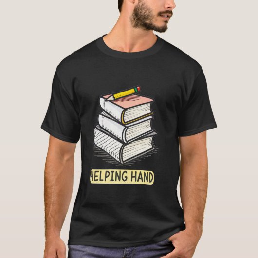 クリエイティブな援助の手 本と鉛筆のデザイン Tシャツ (正面)