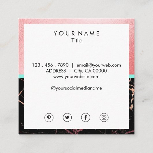 クリエイティブのばら色の金ゴールドの大理石の正方形の名刺 スクエア名刺 (裏面)