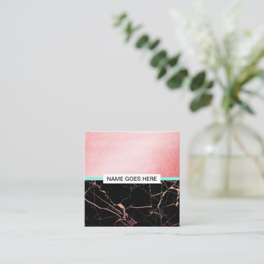 クリエイティブのばら色の金ゴールドの大理石の正方形の名刺 スクエア名刺 (スタンド正面)