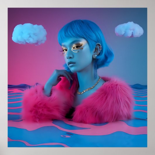 クリエイティブのコラージュの女の子のピンクの毛皮のコート ポスター (正面)